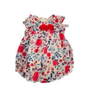 Little Lass Floral Romper Girls 9 Months Red Blue 1 Piece